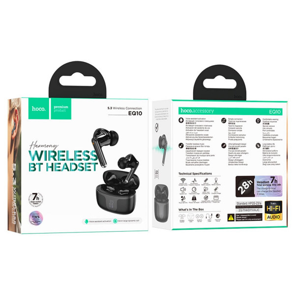 Бездротові навушники HOCO EQ10 Harmony true wireless BT headset Black