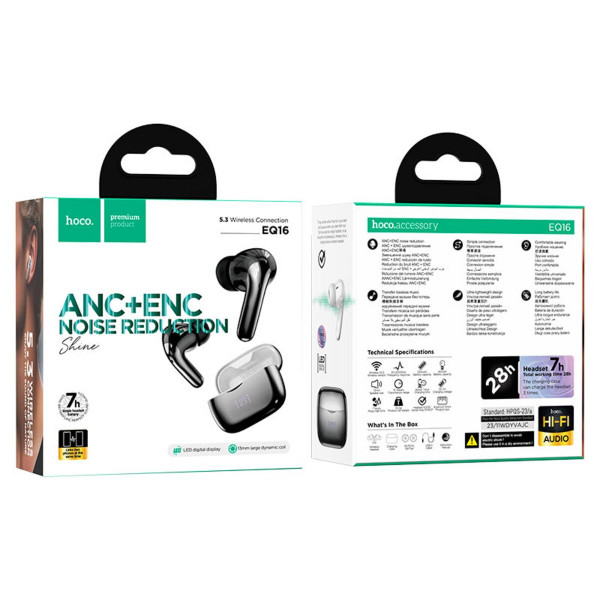 Бездротові навушники HOCO EQ16 Shine true wireless ANC+ENC Noise Reduction BT headset Black glaze