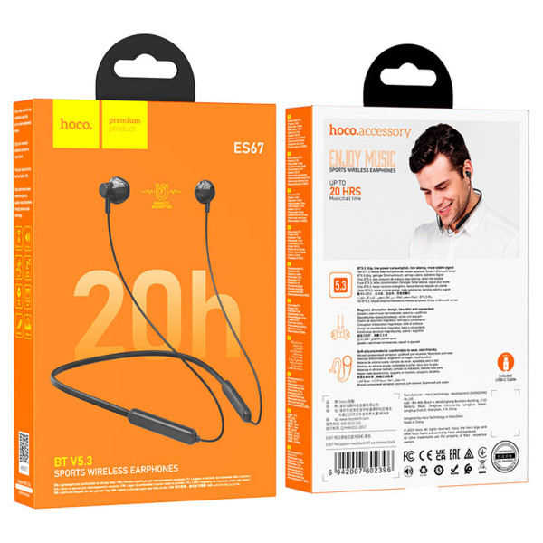 Бездротові навушники HOCO ES67 Perception neckband BT earphones Black