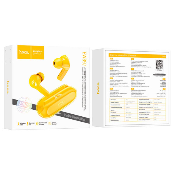 Бездротові навушники HOCO EW39 Bright true wireless ENC BT headset Yellow