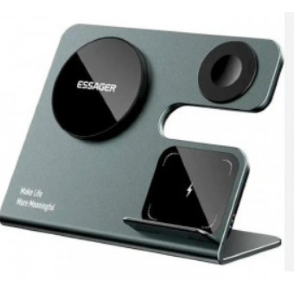 Бездротовий зарядний пристрій Essager Ruicheng desktop magnetic suction three in one wireless charging of 15W black