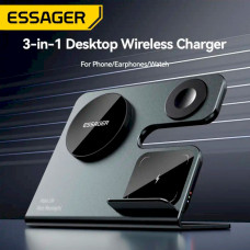 Бездротовий зарядний пристрій Essager Ruicheng desktop magnetic suction three in one wireless charging of 15W black