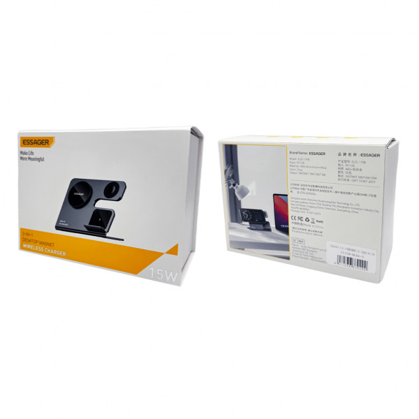 Бездротовий зарядний пристрій Essager Ruicheng desktop magnetic suction three in one wireless charging of 15W black