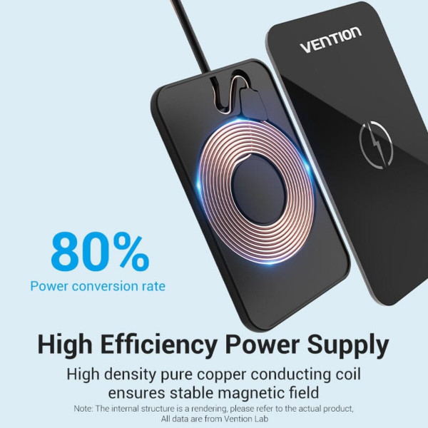 Бездротовий зарядний пристрій Vention Wireless Charger 15W Ultra-thin Mirrored Surface Type 0.05M Чорний