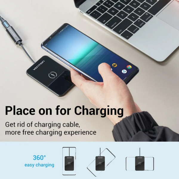 Бездротовий зарядний пристрій Vention Wireless Charger 15W Ultra-thin Mirrored Surface Type 0.05M Чорний