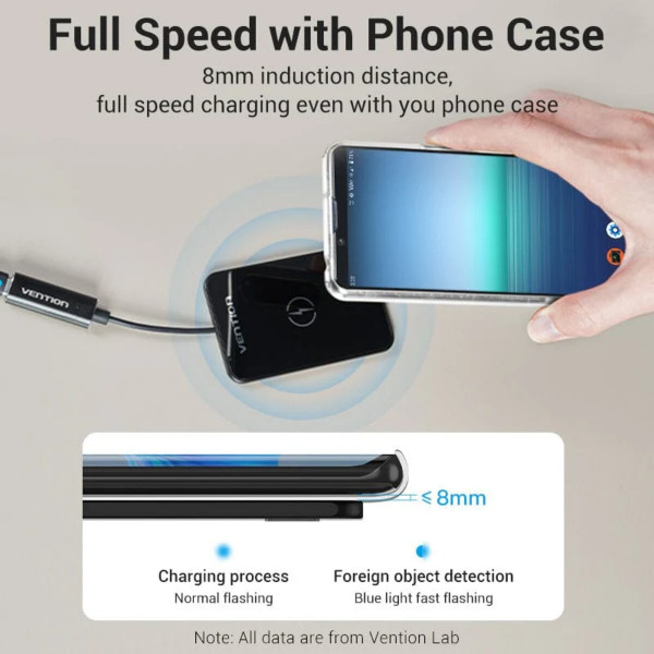 Бездротовий зарядний пристрій Vention Wireless Charger 15W Ultra-thin Mirrored Surface Type 0.05M Чорний