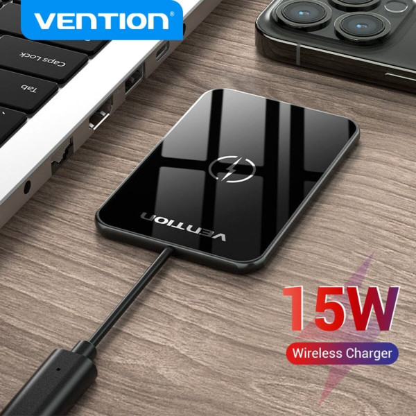 Бездротовий зарядний пристрій Vention Wireless Charger 15W Ultra-thin Mirrored Surface Type 0.05M Чорний