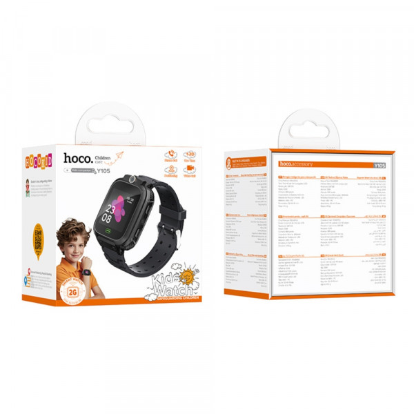 Дитячий смарт-годинник HOCO Y105A 36mm. 400 mAh. children phone watch Black (rus версія) (6942007658669)