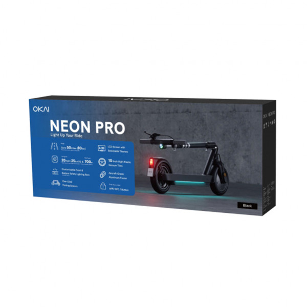 Електросамокат OKAI ES30-NEON PRO Чорний 10", 350(700)W, 14,7Ah, 80km, 25kmh, 25%, NFC, App, 21kg