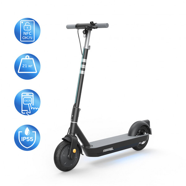 Електросамокат OKAI ES30-NEON PRO Чорний 10", 350(700)W, 14,7Ah, 80km, 25kmh, 25%, NFC, App, 21kg