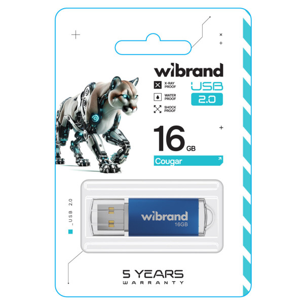 Флеш-накопичувач Wibrand USB 2.0 Cougar 16Gb Blue