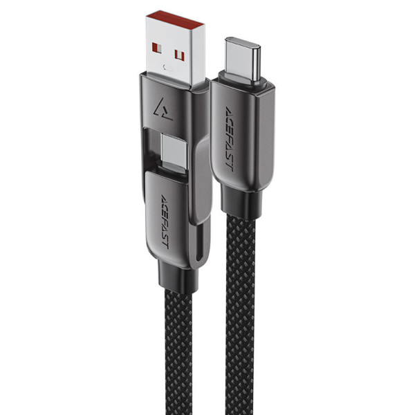 Кабель ACEFAST C13-05 USB/Type-C to Type-C 3A, 0.2m, nylon, zinc connectors, Чорний