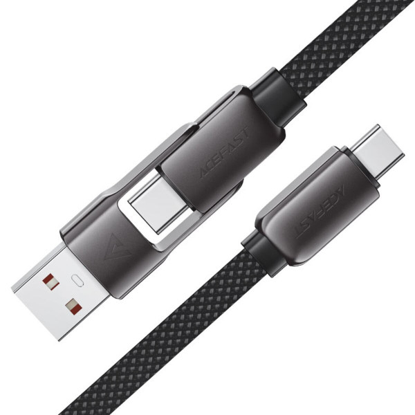 Кабель ACEFAST C13-05 USB/Type-C to Type-C 3A, 0.2m, nylon, zinc connectors, Чорний