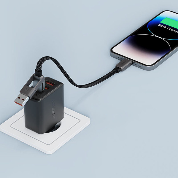 Кабель ACEFAST C13-05 USB/Type-C to Type-C 3A, 0.2m, nylon, zinc connectors, Чорний