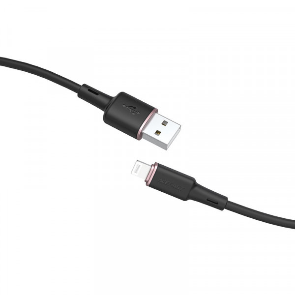 Кабель ACEFAST C2-02 USB to iP 2.4A, 1.2m, silicone, zinc connectors, Чорний
