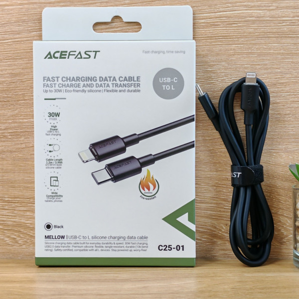 Кабель ACEFAST C25-01 USB-C to L silicone charging data cable Black (6974316287049)