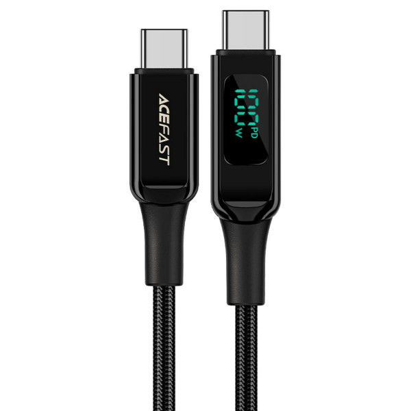 Кабель ACEFAST C6-03 Type-C to Type-C 5A, 100W, 2m, nylon, zinc connectors, digital display, Black