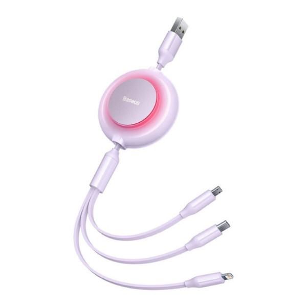 Кабель Baseus Bright Mirror 2 Series Retractable 3-in-1 Fast Charging Data Cable USB to M+L+C 3.5A 1.1m Purple