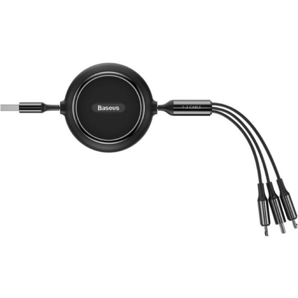 Кабель Baseus Golden Loop Three-in-One Elastic Data Cable USB for M+L+T 3.5A 1.2m Black