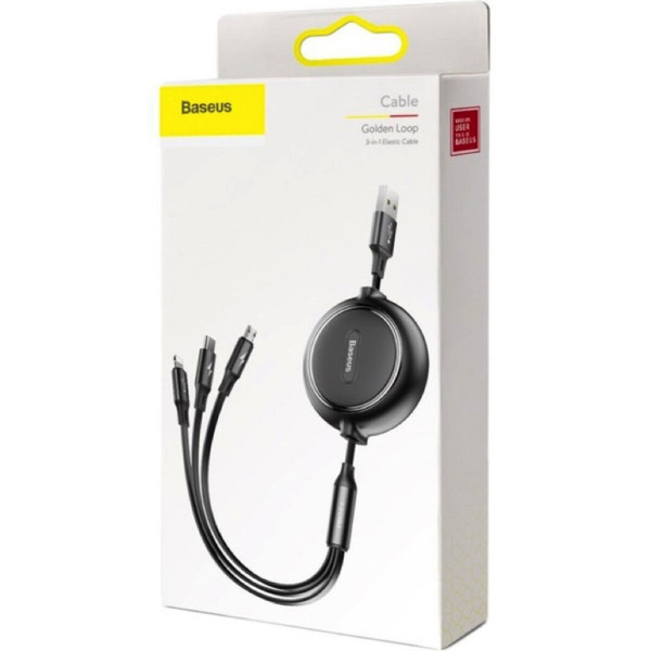Кабель Baseus Golden Loop Three-in-One Elastic Data Cable USB for M+L+T 3.5A 1.2m Black