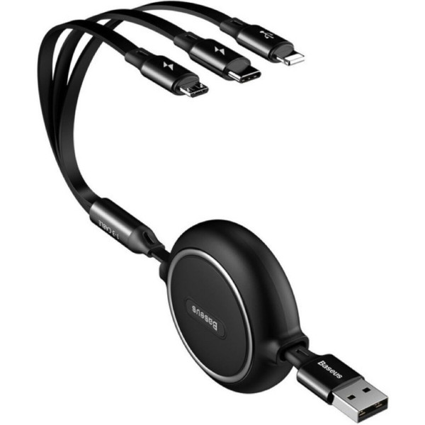 Кабель Baseus Golden Loop Three-in-One Elastic Data Cable USB for M+L+T 3.5A 1.2m Black