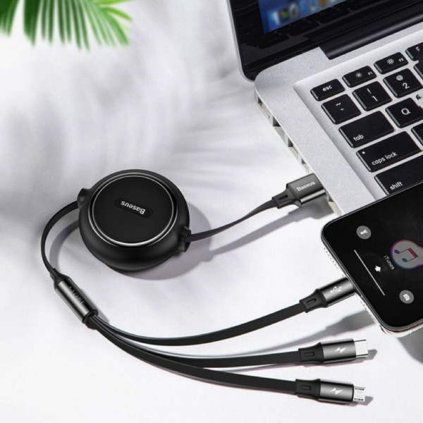 Кабель Baseus Golden Loop Three-in-One Elastic Data Cable USB for M+L+T 3.5A 1.2m Black