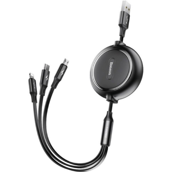 Кабель Baseus Golden Loop Three-in-One Elastic Data Cable USB for M+L+T 3.5A 1.2m Black