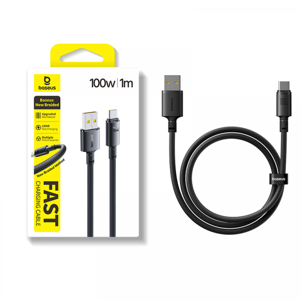 Кабель Baseus New Braided Fast Charging Cable USB-A to USB-C 100W/7.5W 1m Cosmic Black (E0426W01)