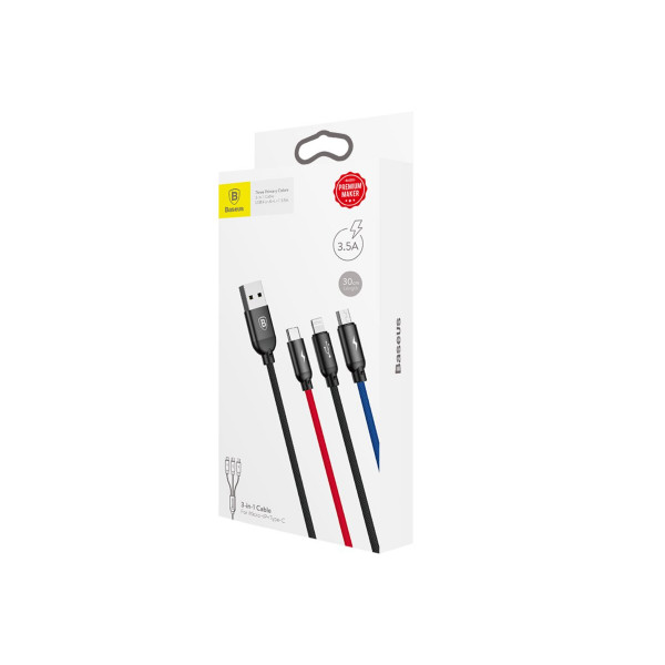 Кабель Baseus Three Primary Colors 3-in-1 Cable USB For M+L+T 3.5A 1.2m Black