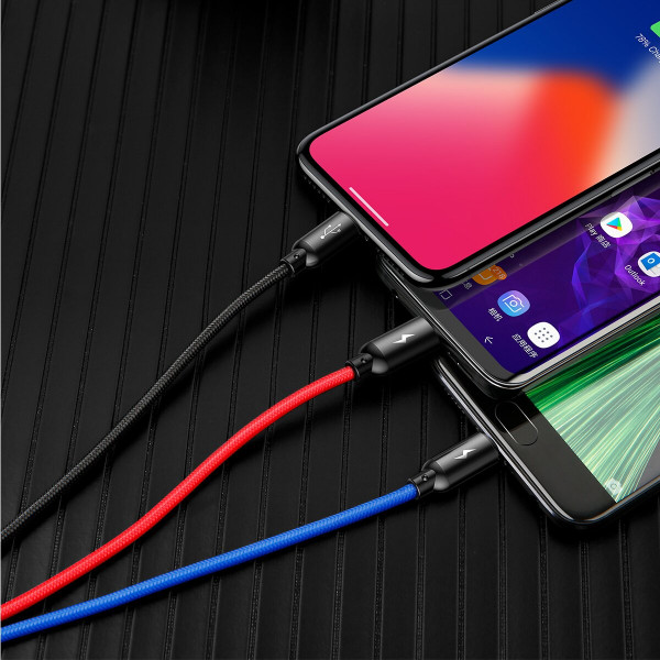 Кабель Baseus Three Primary Colors 3-in-1 Cable USB For M+L+T 3.5A 1.2m Black