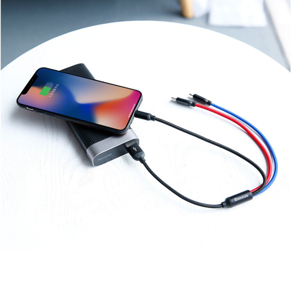 Кабель Baseus Three Primary Colors 3-in-1 Cable USB For M+L+T 3.5A 1.2m Black