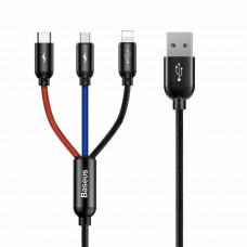 Кабель Baseus Three Primary Colors 3-in-1 Cable USB For M+L+T 3.5A 1.2m Чорний