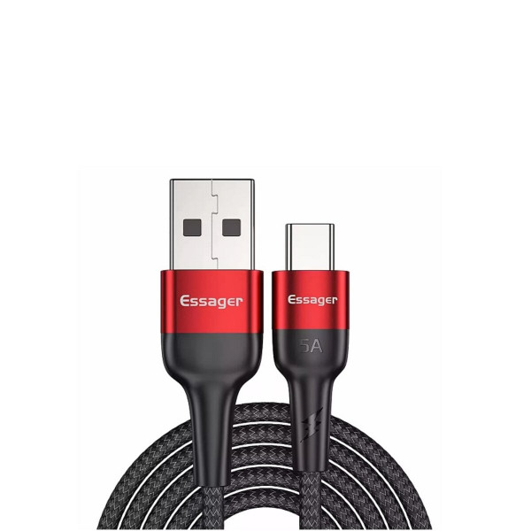 Кабель ESSAGER Fast Charging 5A USB-A to Type C 0.3m red