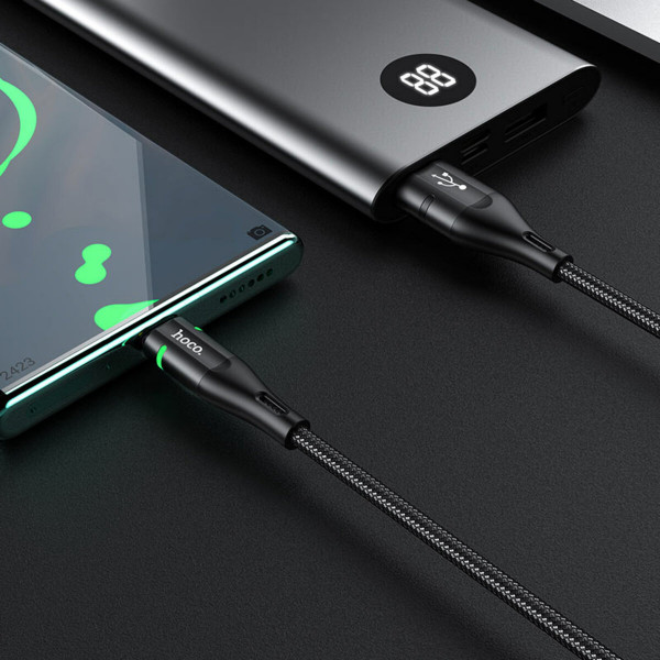 Кабель HOCO U93 USB to Type-C 3A, 1.2m, nylon, aluminum connectors, light indicator, Чорний