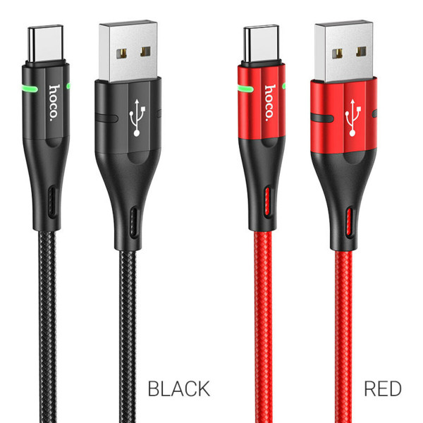 Кабель HOCO U93 USB to Type-C 3A, 1.2m, nylon, aluminum connectors, light indicator, Чорний
