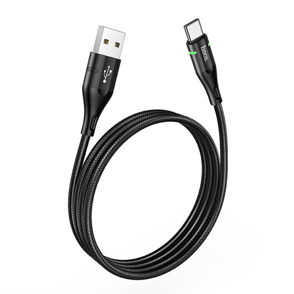 Кабель HOCO U93 USB to Type-C 3A, 1.2m, nylon, aluminum connectors, light indicator, Чорний