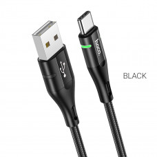 Кабель HOCO U93 USB to Type-C 3A, 1.2m, nylon, aluminum connectors, light indicator, Чорний