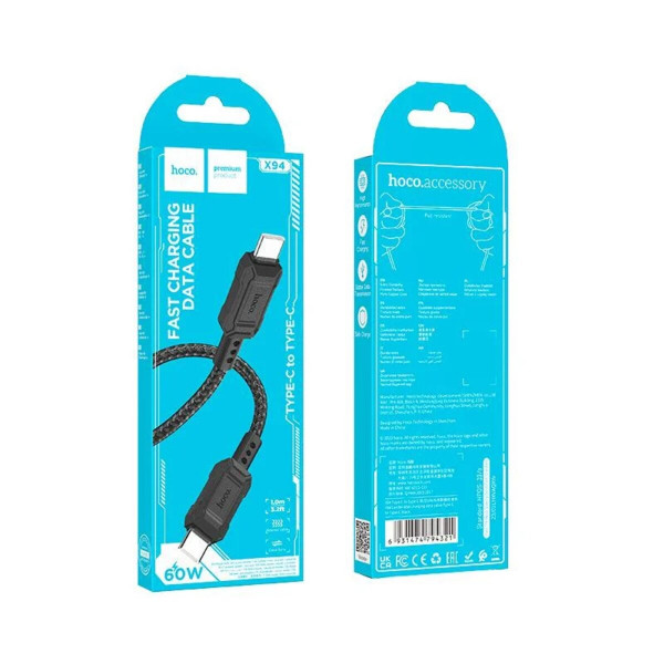Кабель HOCO X94 Leader 60W charging data cable Type-C to Type-C Black
