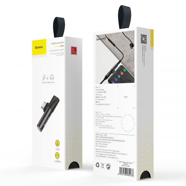 Кабель-перехiдник Baseus L41 Type-C(input) for Type-C female connectors+3.5 mm female Black (CATL41-01)
