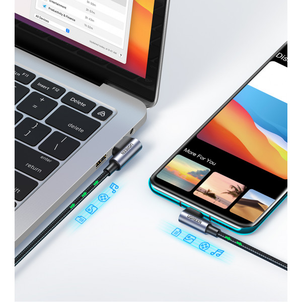 Кабель UGREEN US176 Right Angle USB-A to USB-C Cable 1m (Space Gray) (UGR-20856)