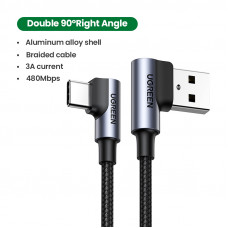Кабель UGREEN US176 Right Angle USB-A to USB-C Cable 1m (Space Gray) (UGR-20856)
