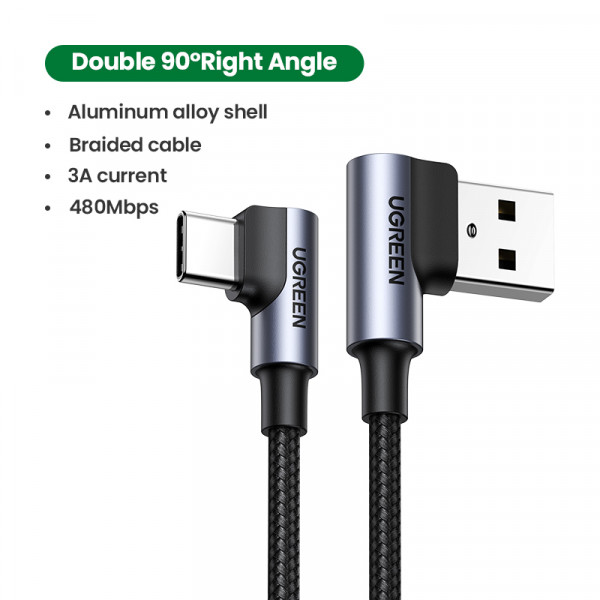 Кабель UGREEN US176 Right Angle USB-A to USB-C Cable 1m (Space Gray) (UGR-20856)