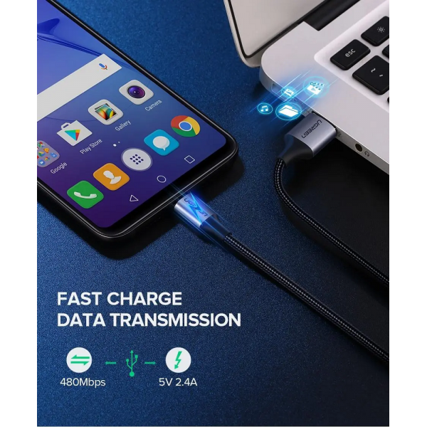 Кабель UGREEN US290 Micro USB 2.0 Cable 1M Metal/Black (UGR-60146) (UGR-60146)