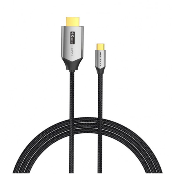 Кабель Vention Cotton Braided USB-C to HDMI Cable 1.5M Black Aluminum Alloy Type