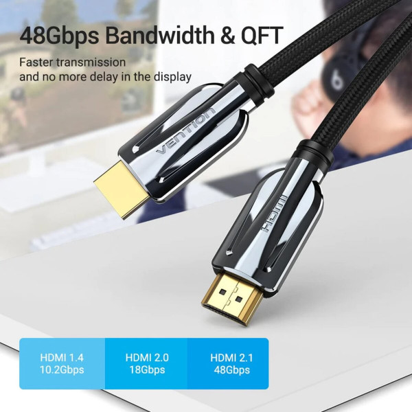 Кабель Vention HDMI-HDMI, 3M, v2.1, 8K 60Hz, 4K 120Hz, 2K 144Hz, 1080P 160Hz (AANBF)