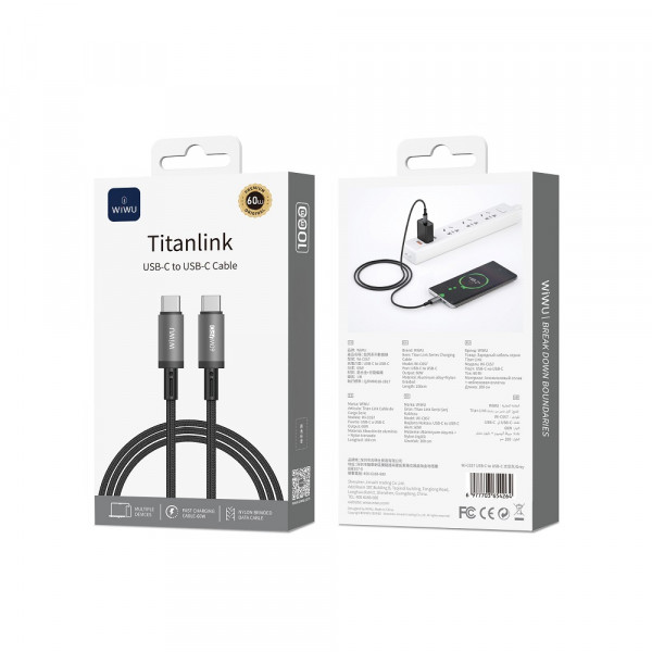 Кабель WIWU 60W Titanlink Series Charging Cable 1M Wi-C057 C-C (6977703654264)