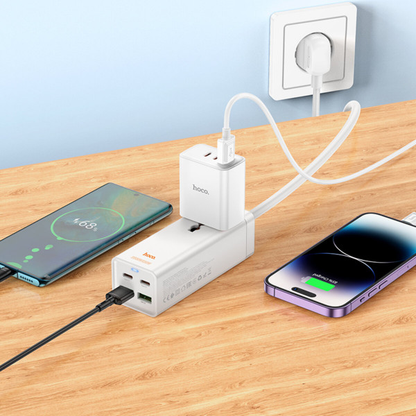 Мережевий подовжувач HOCO AC10A Barry PD65W GaN (2C2A with 1 socket) desktop charger White