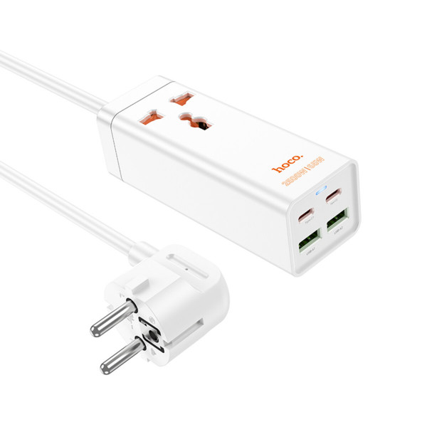 Мережевий подовжувач HOCO AC10A Barry PD65W GaN (2C2A with 1 socket) desktop charger White
