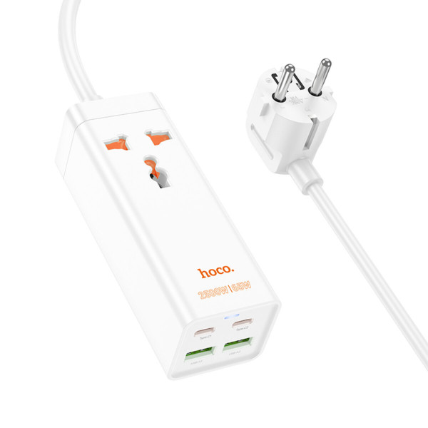 Мережевий подовжувач HOCO AC10A Barry PD65W GaN (2C2A with 1 socket) desktop charger White