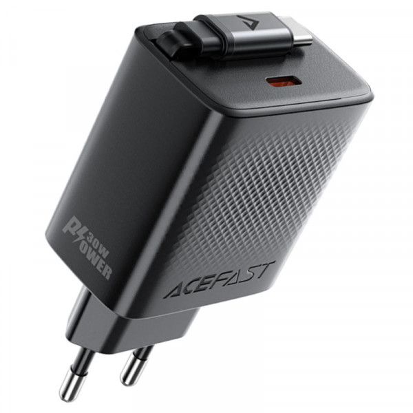 Мережевий зарядний пристрій ACEFAST A110 PD30W GaN charger (USB-C+USB-C) with retractable cable (EU) Black